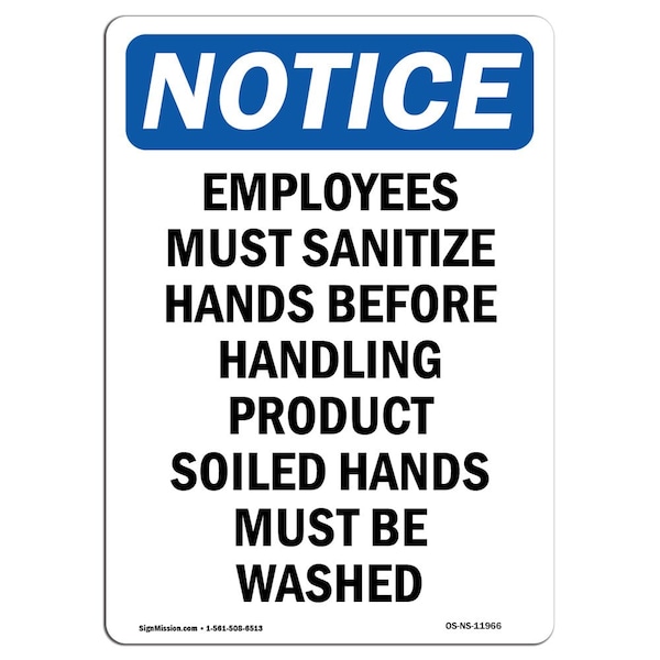 OSHA, Employees Must Sanitize Hands, 18in X 12in Peel & Stick Wall Graphic, 12" W, 18" L, Portrait